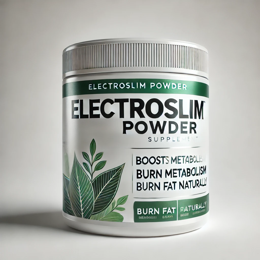 ElectroSlim Powder supplement tub on a white background with the label showing 'Boost Metabolism' and 'Burn Fat Naturally