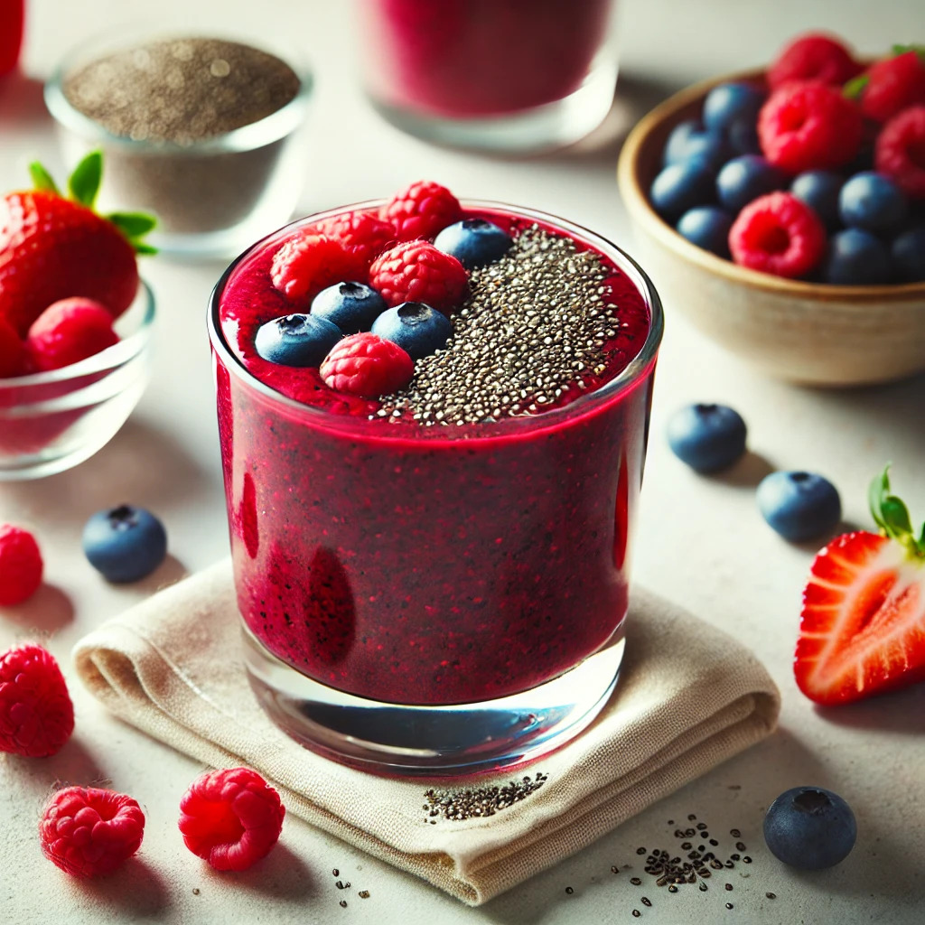 Berry detox smoothie for weight loss with mixed berries and chia seeds