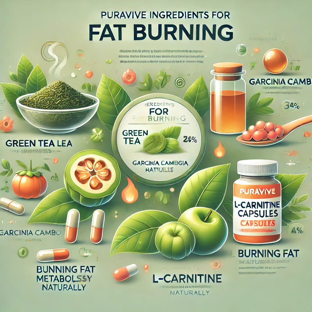 Infographic of Puravive ingredients for metabolism and fat burning.