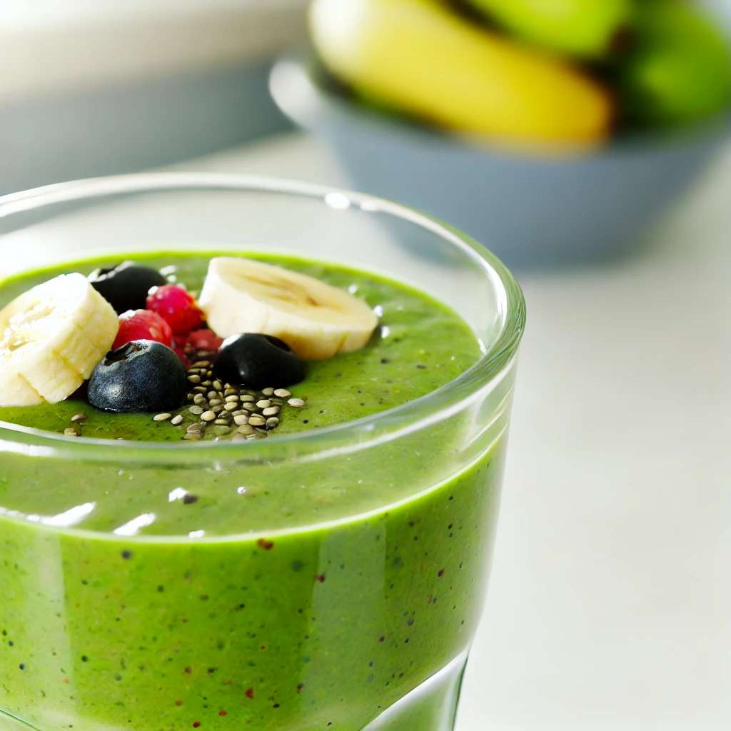 Nutritious green smoothie with fresh fruits for energy.