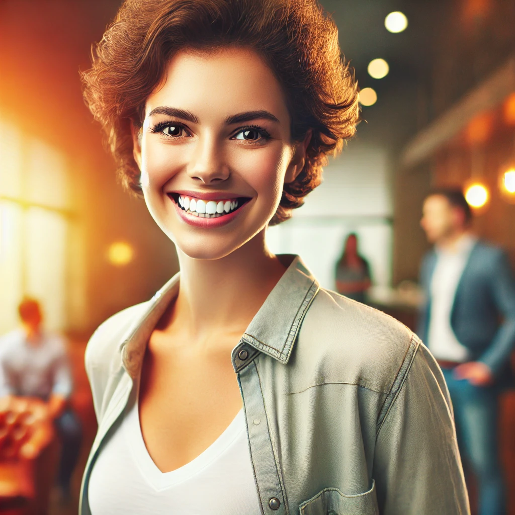 Smiling person confidently engaging in a social setting, emphasizing the importance of oral health for boosting self-esteem.